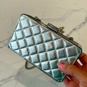 Michael Kors Elsie Silver Quilted Box Clutch